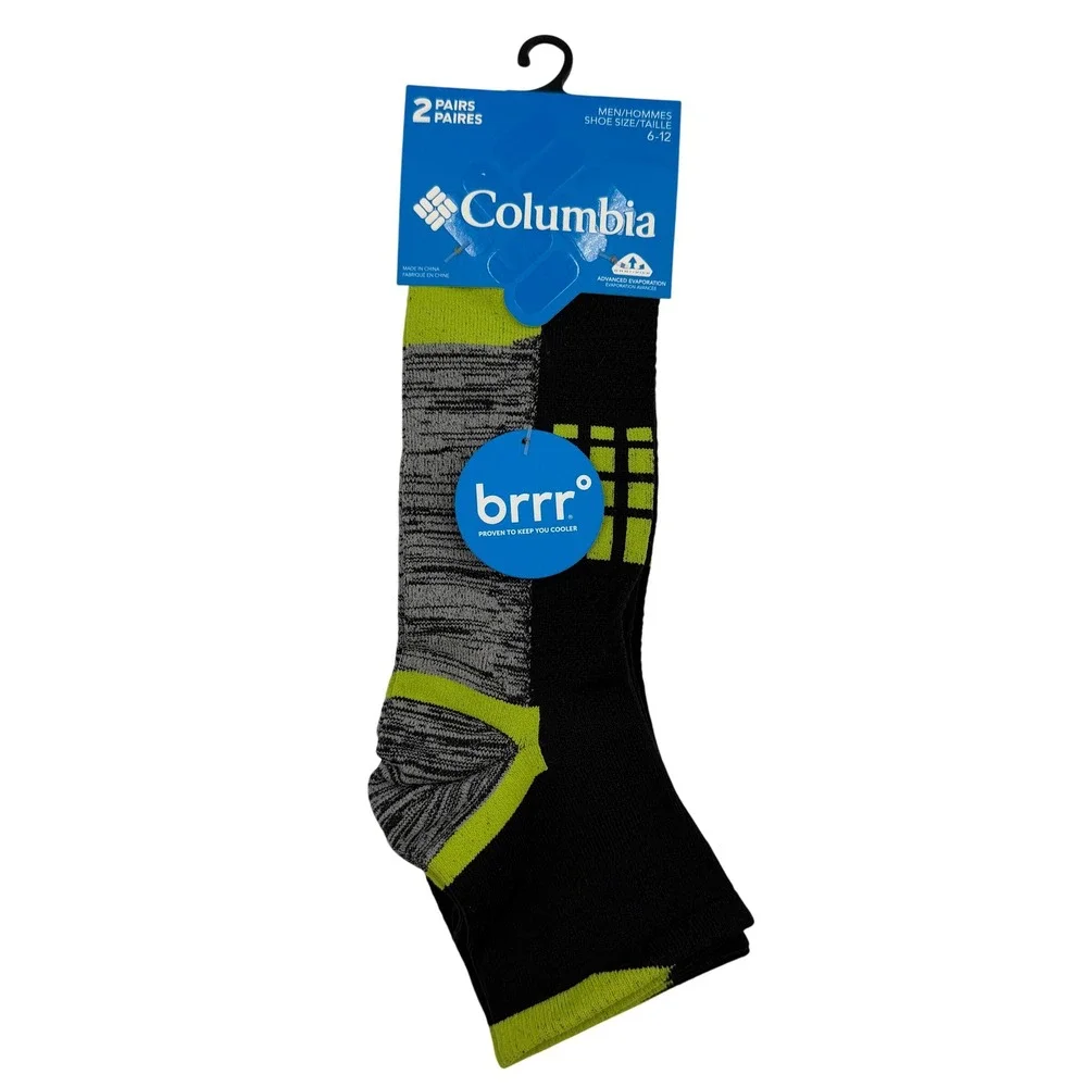 Columbia Performance Socks Mens 6-12 Black 4 Pair brrr Omni-Wick Quarter **NEW**